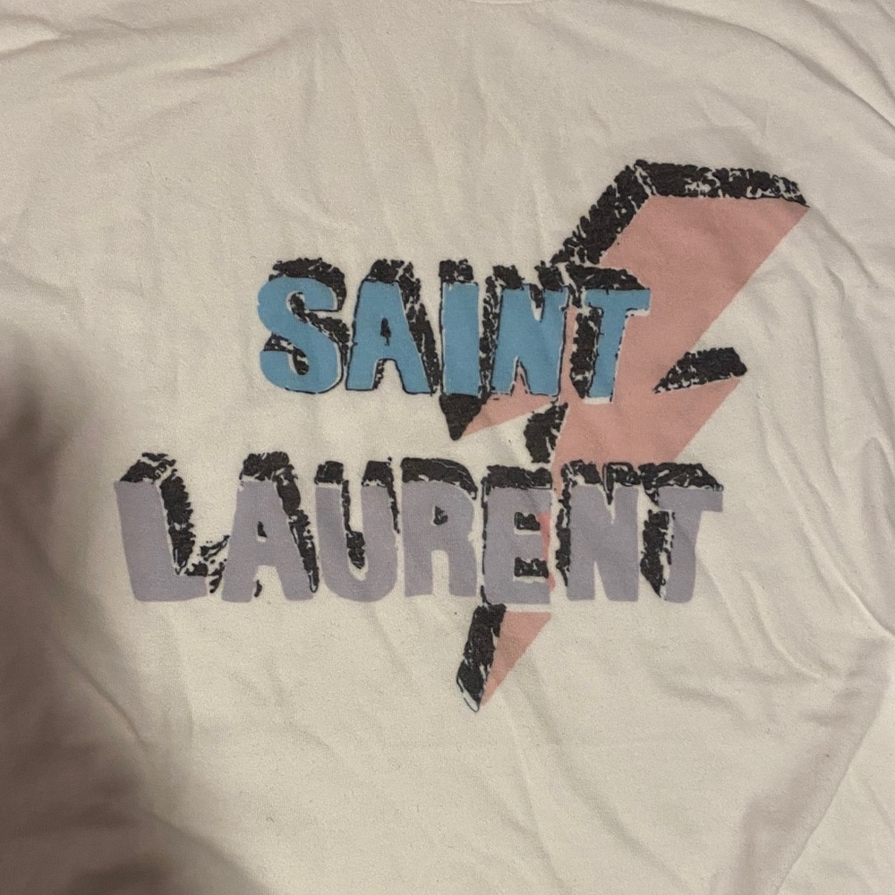 Saint Laurent insp1 r e d  White Tee with Blue and Pink Graphic